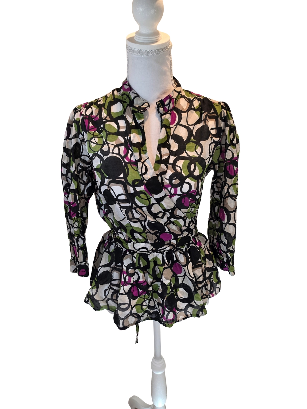 Banana Republic Women's M Wrap Peplum Blouse 100% Cotton Abstract Geometric